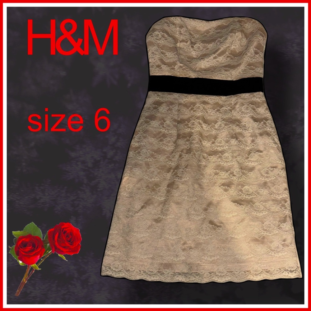 H&M ruffled-cream-strapless-mini DRESS size 6